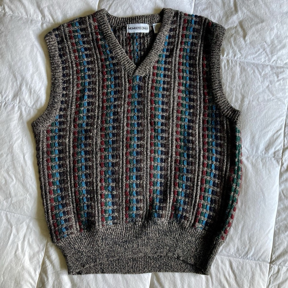 Vtg Members Only Sweater Vest Wool Blend Mens L Eclectic Grandpa Grandpacore EUC - Picture 2 of 10